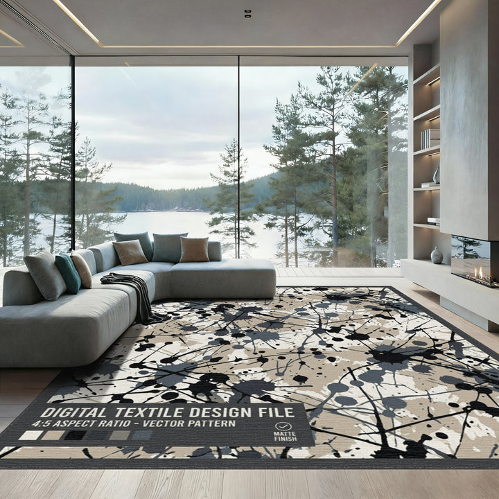 Earthy Neutral Splatter Abstract Rug
