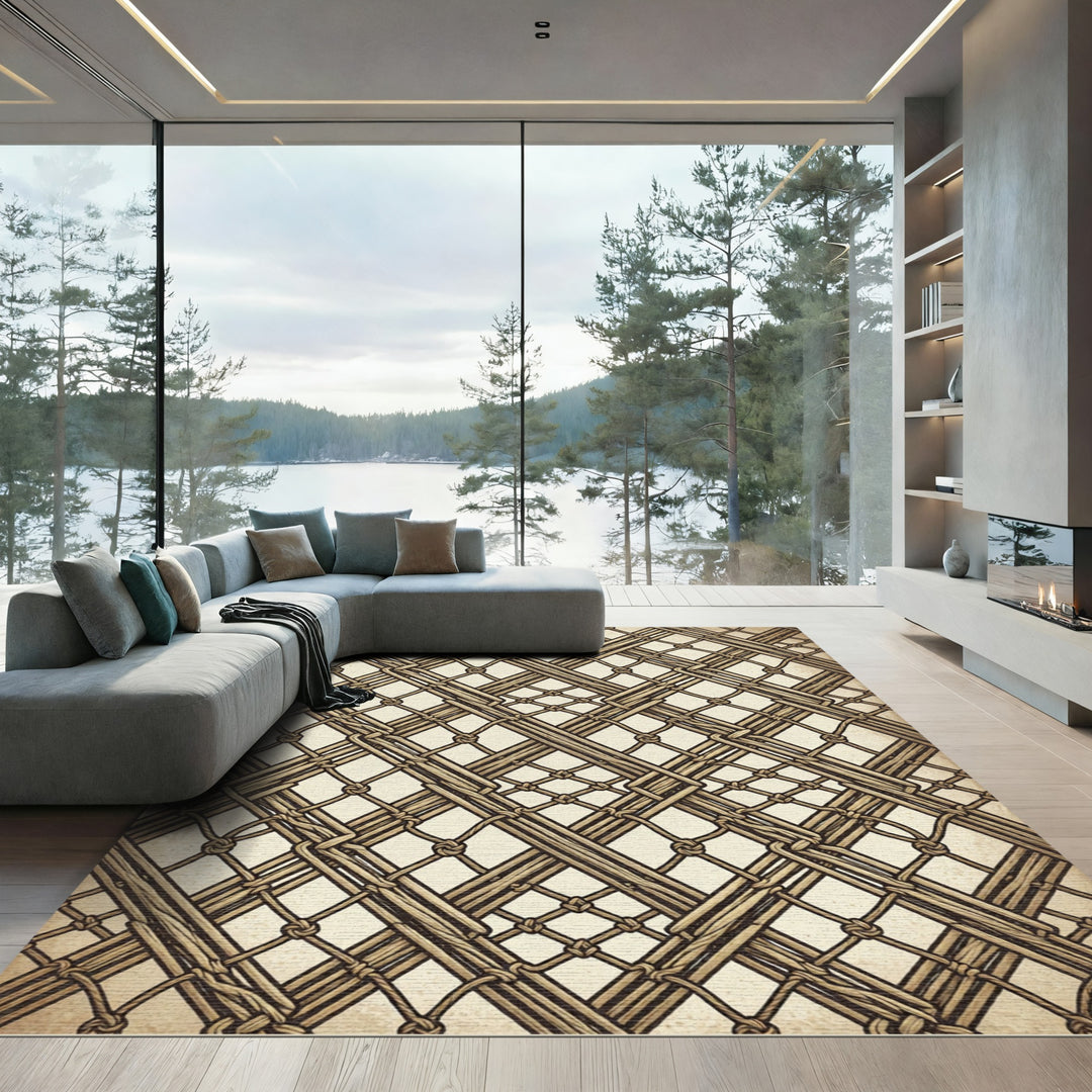 Rustic Woven Bamboo Diamond Rug