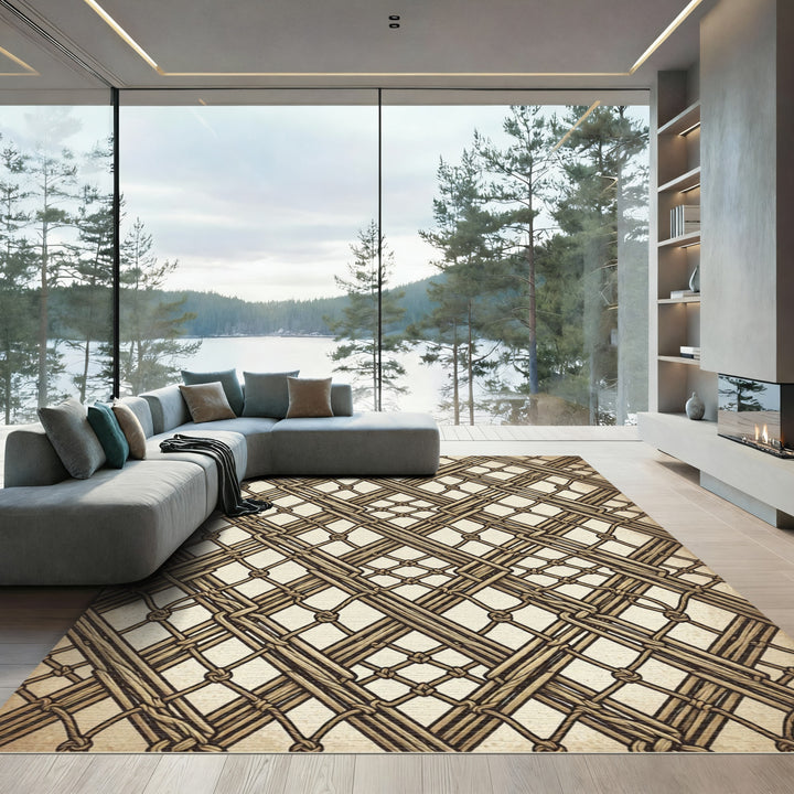 Rustic Woven Bamboo Diamond Rug