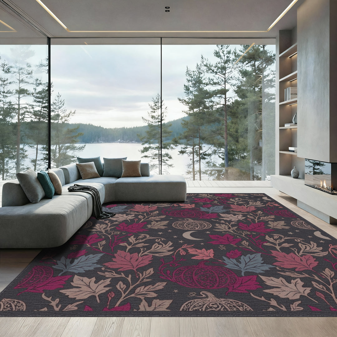 Crimson and Gray Pumpkin Moon Vine Rug