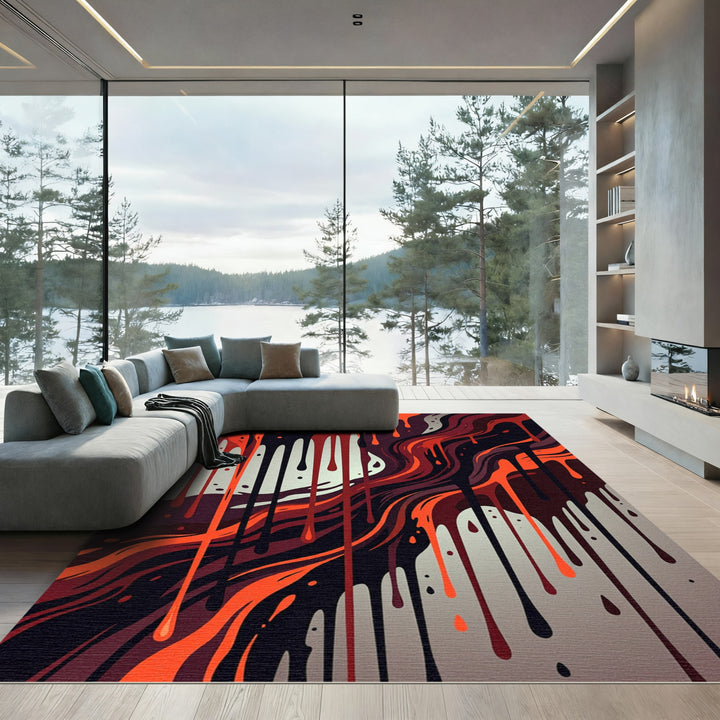 Crimson Orange Drip Abstract Rug