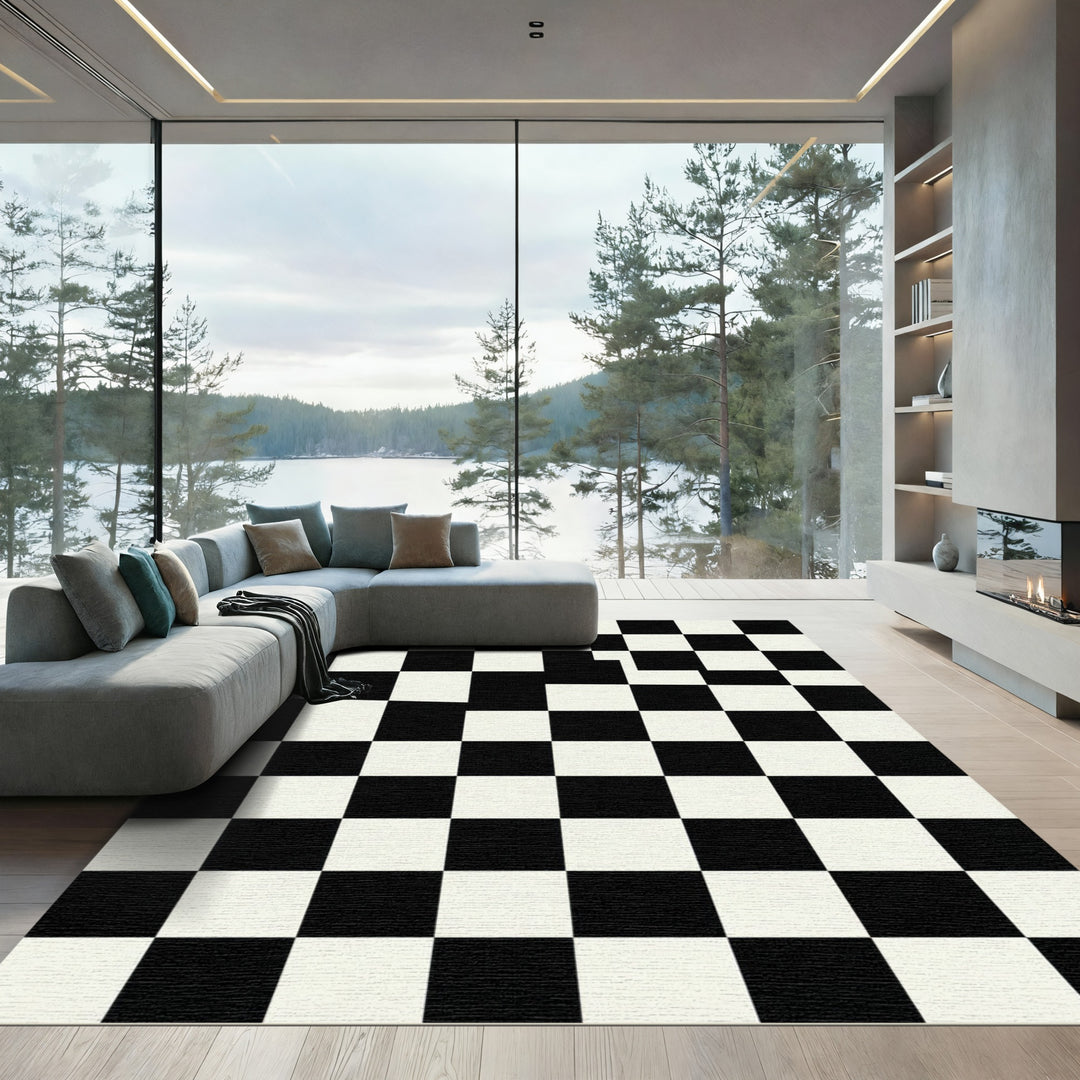 Classic Black White Checkerboard Rug
