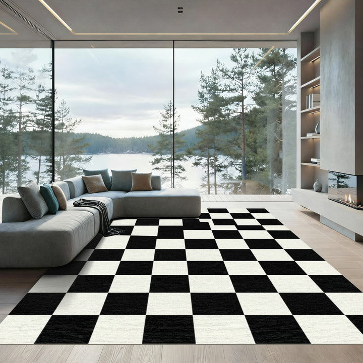 Classic Black White Checkerboard Rug