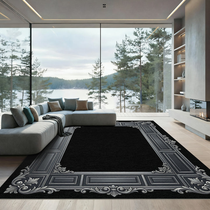 Ornate Silver Filigree Rectangular Frame Rug