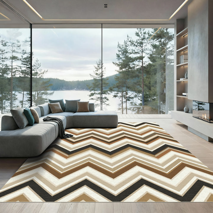 Brown Cream Black Chevron Rug