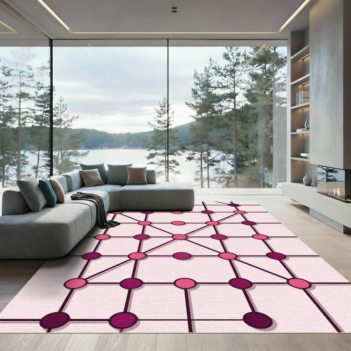 Dark Pink Geometric Network Layout Rug