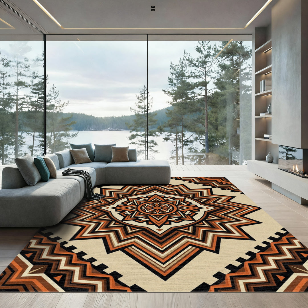 Geometric Sunburst Orange Rug