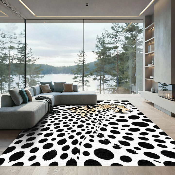 Black White Cheetah Spot Graphic Rug