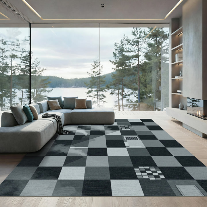 Monochromatic Chessboard Smoke Squares Rug