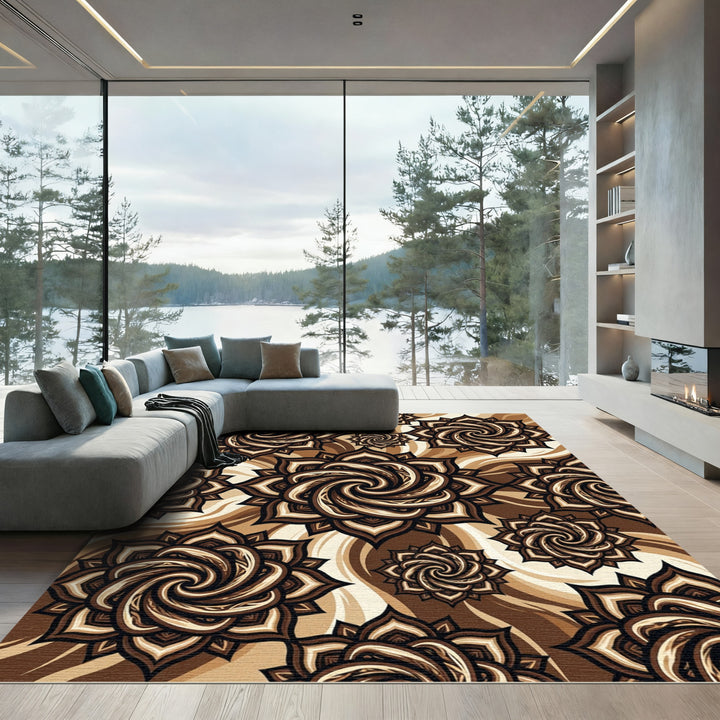 Ornate Chocolate Swirl Mandala Rug