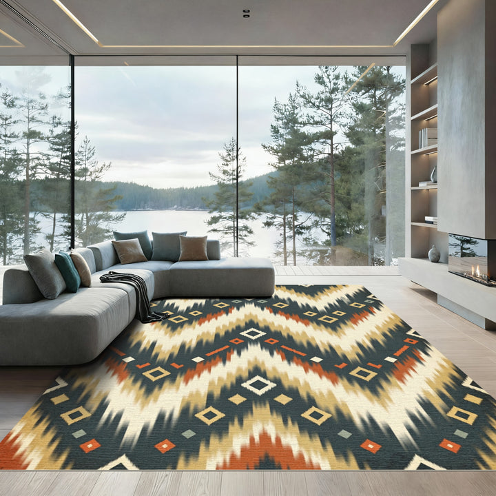 Earthy Crimson Diamond Zigzag Rug