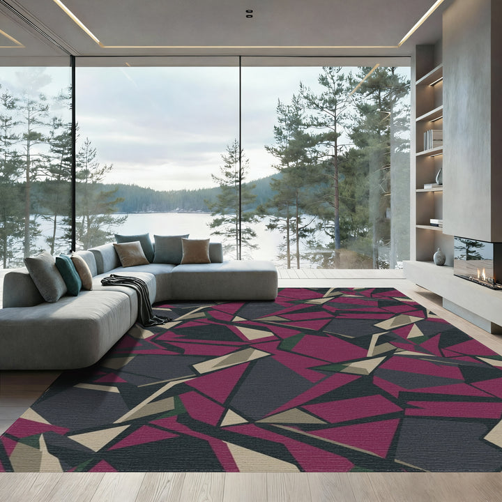 Crimson Plum Shattered Geometric Rug