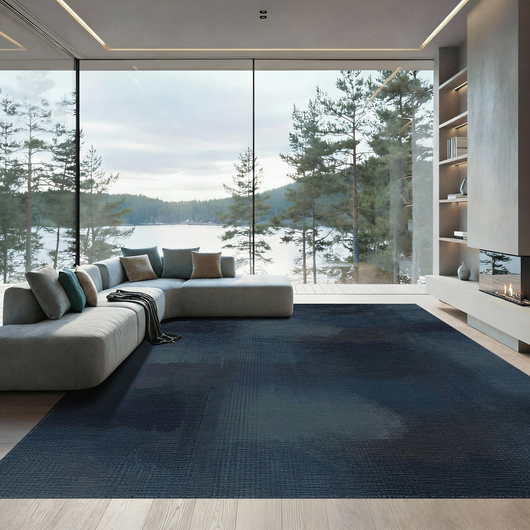 Deep Blue Abstract Smudge Texture Rug