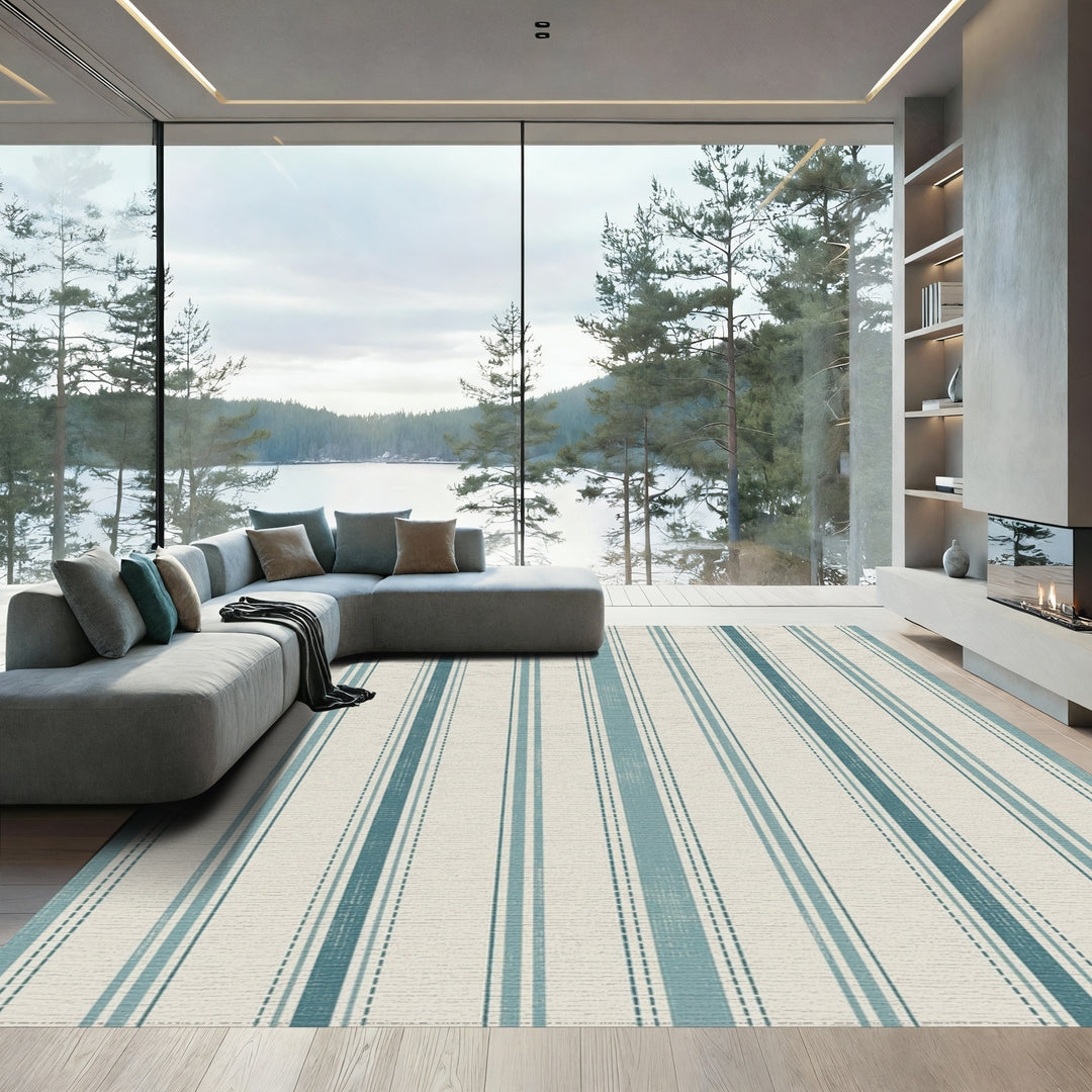 Seaside Coastal Striped Farmhouse Rug