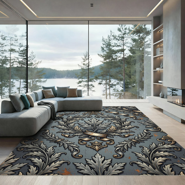 Antique Silver Leaf Scroll Rug