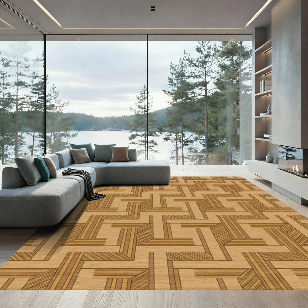Earthy Tone Geometric Wood Weave Rug