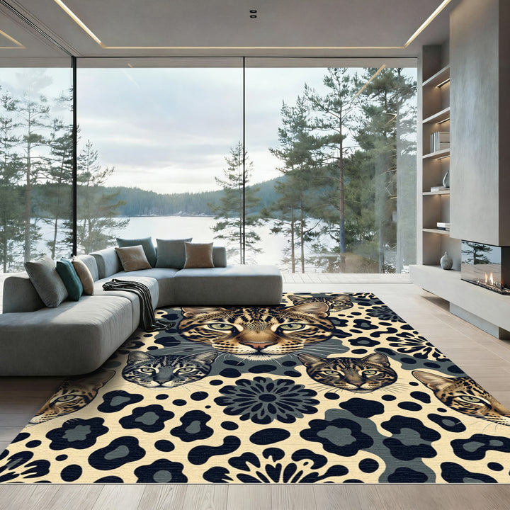 Wild Cat Roaring Leopard Spots Rug