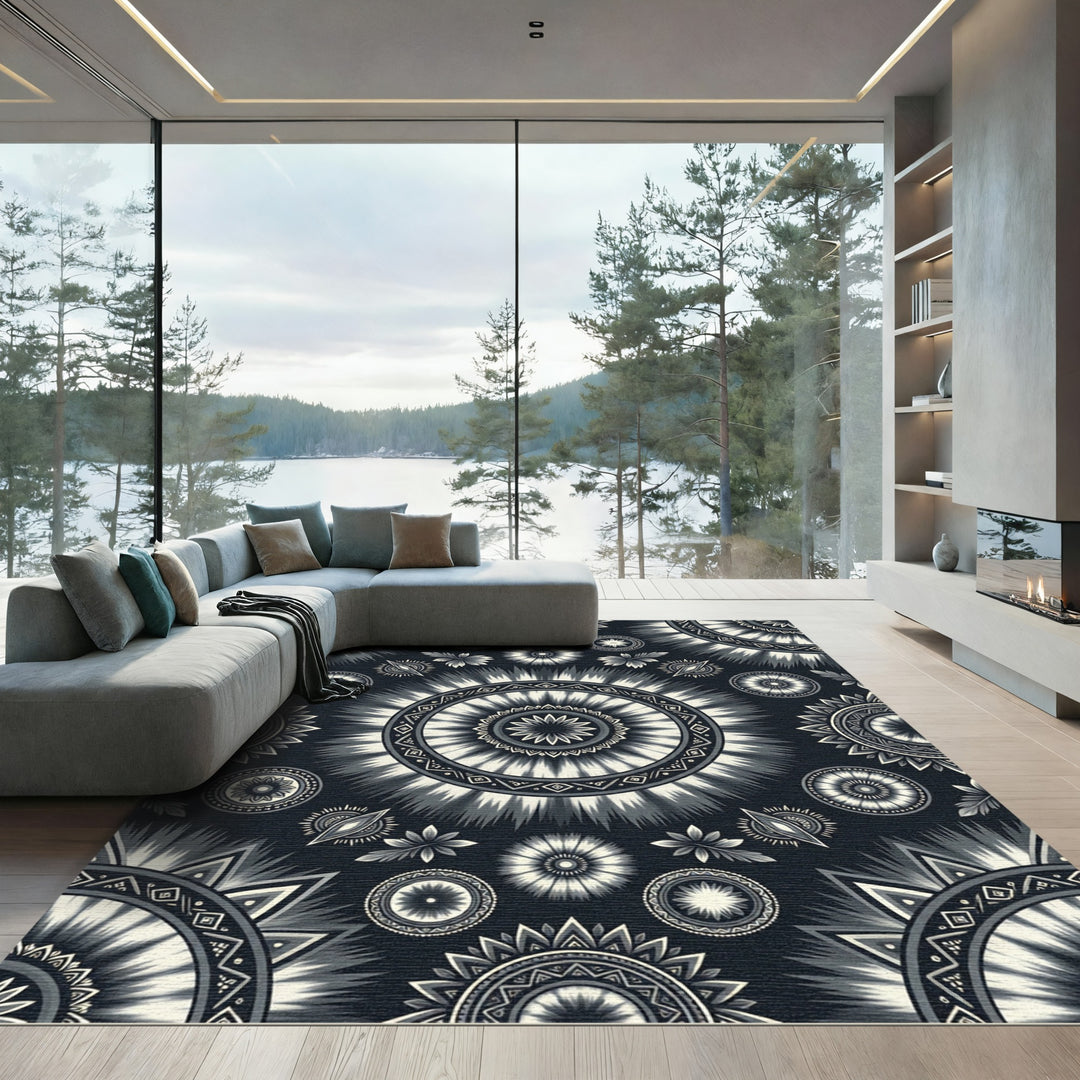 Monochromatic Radial Sunburst Medallion Rug