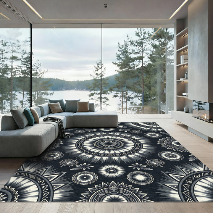 Monochromatic Radial Sunburst Medallion Rug