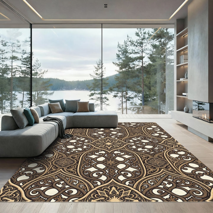 Ornate Brown Intertwined Arabesque Rug