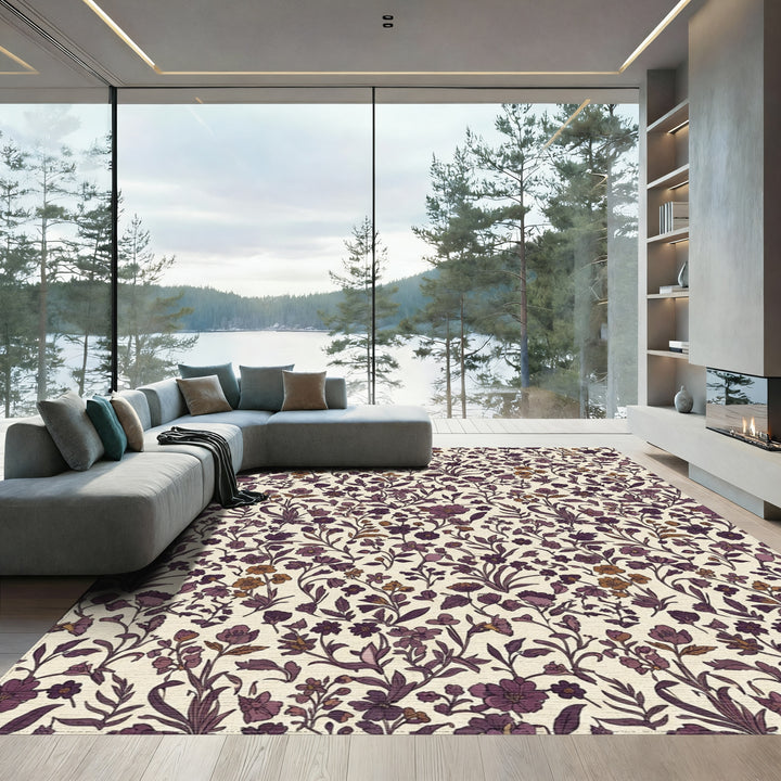 Rich Plum Floral Vine Meadow Rug