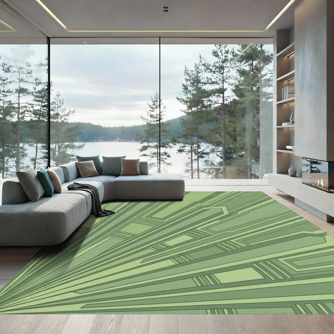 Shades Of Green Geometric Fan Rug