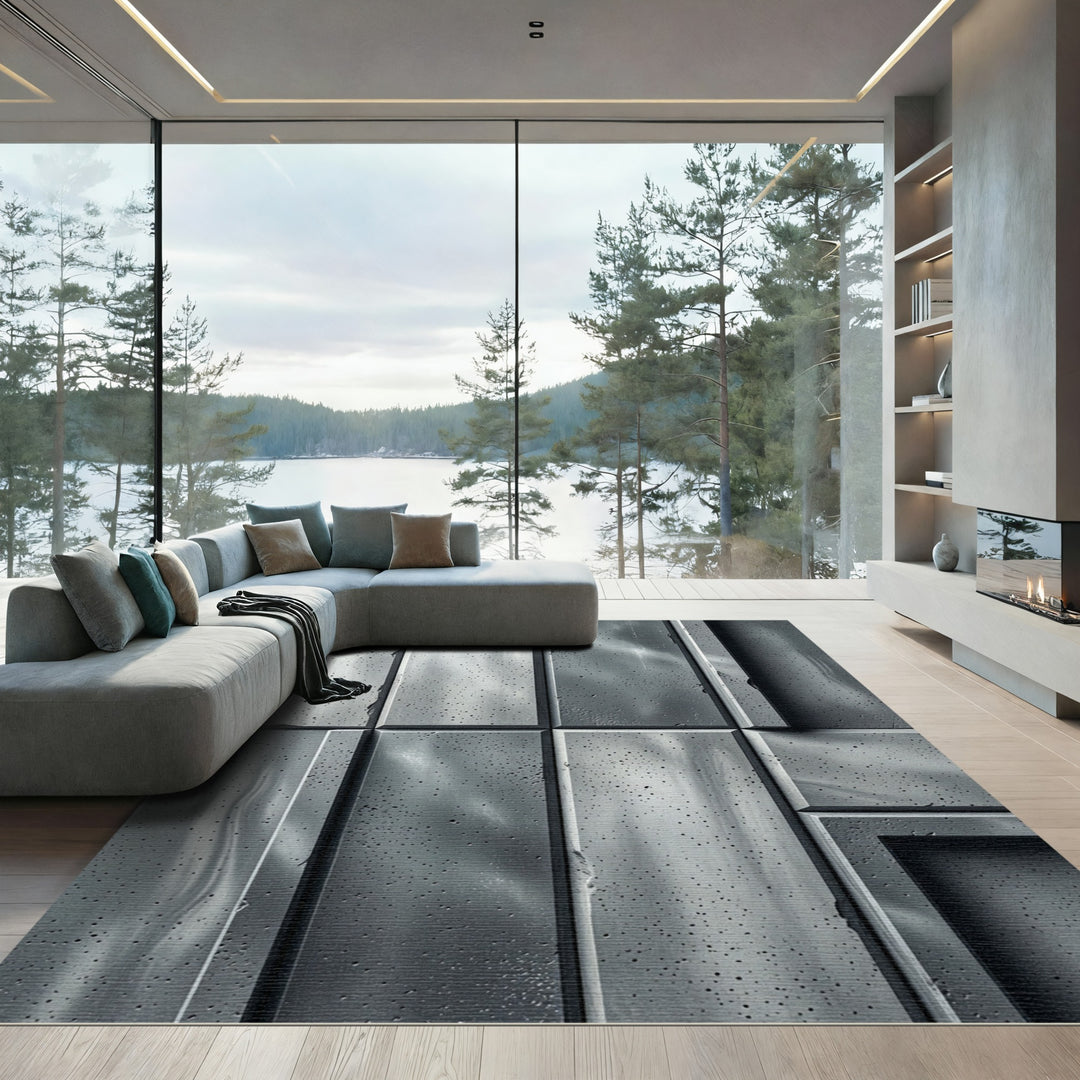 Concrete Textured Abstract Relief Rug