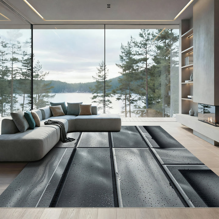 Concrete Textured Abstract Relief Rug