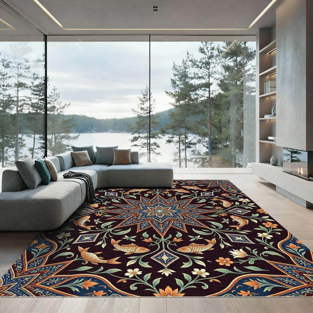 Deep Indigo Mandala Fish Rug