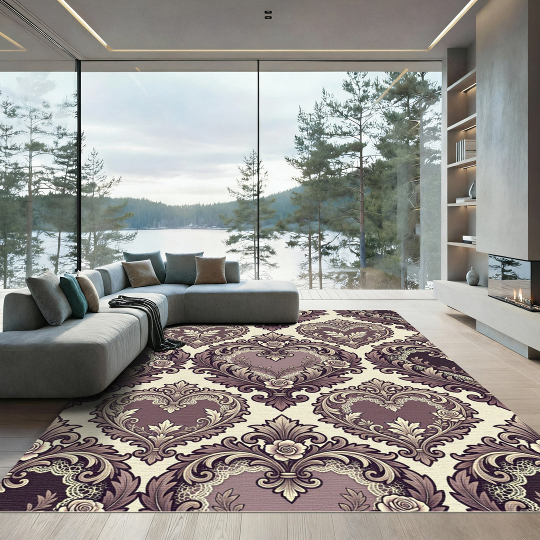 Elegant Plum Heart Lace Ornament Rug