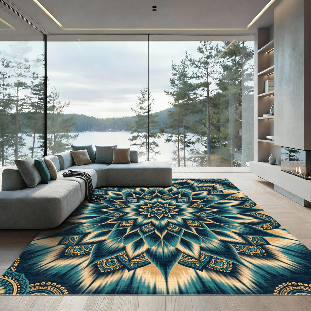 Deep Teal Gold Medallion Blended Radiance Rug