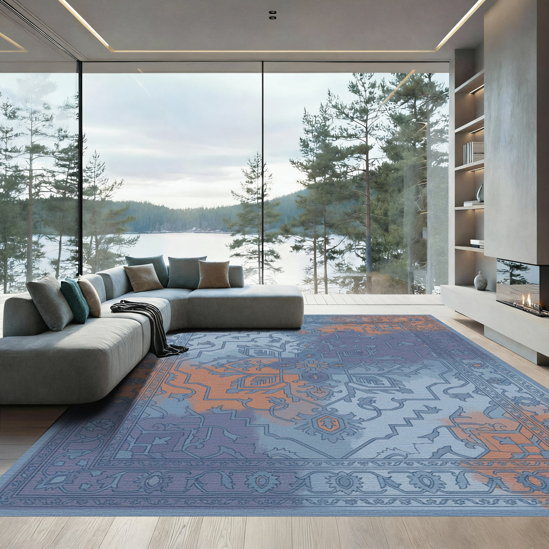 Ornate Blue Terracotta Medallion Rug