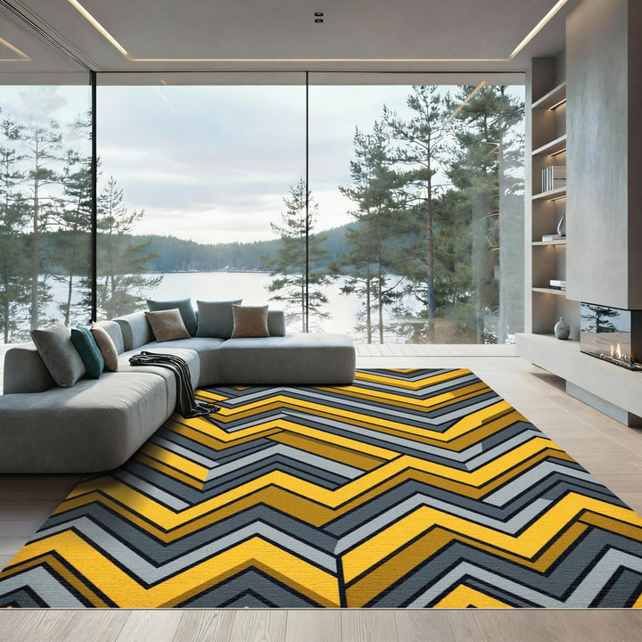 Golden Gray Chevron Blocks Rug