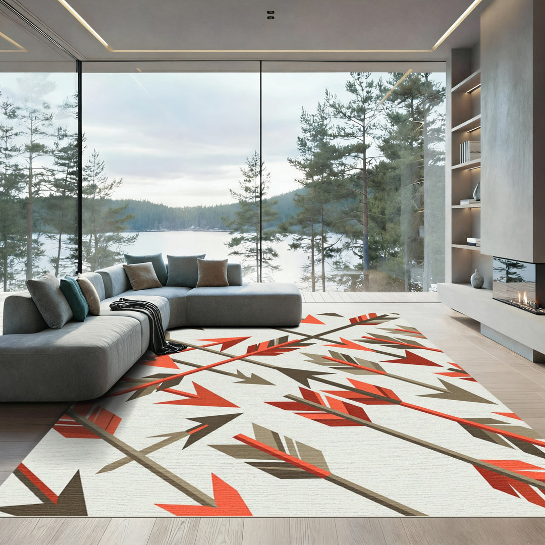 Bold Orange Arrow Geometric Rug