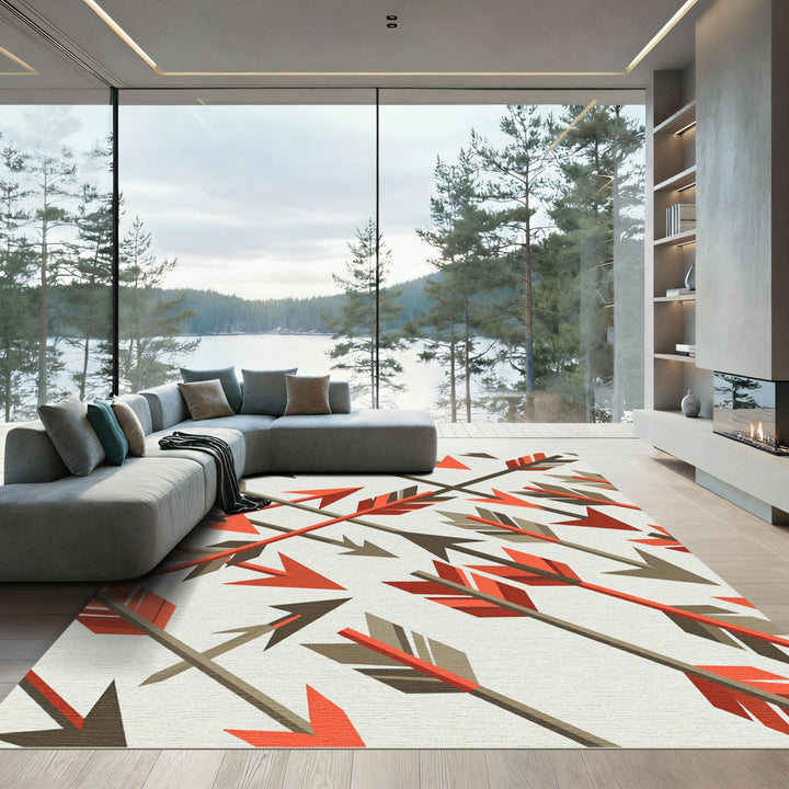 Bold Orange Arrow Geometric Rug