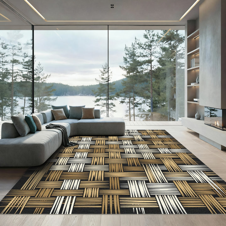 Golden Brown Woven Bamboo Texture Rug