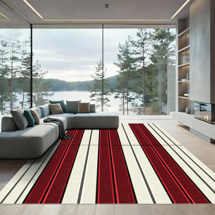 Bold Burgundy Cream Vertical Stripe Rug