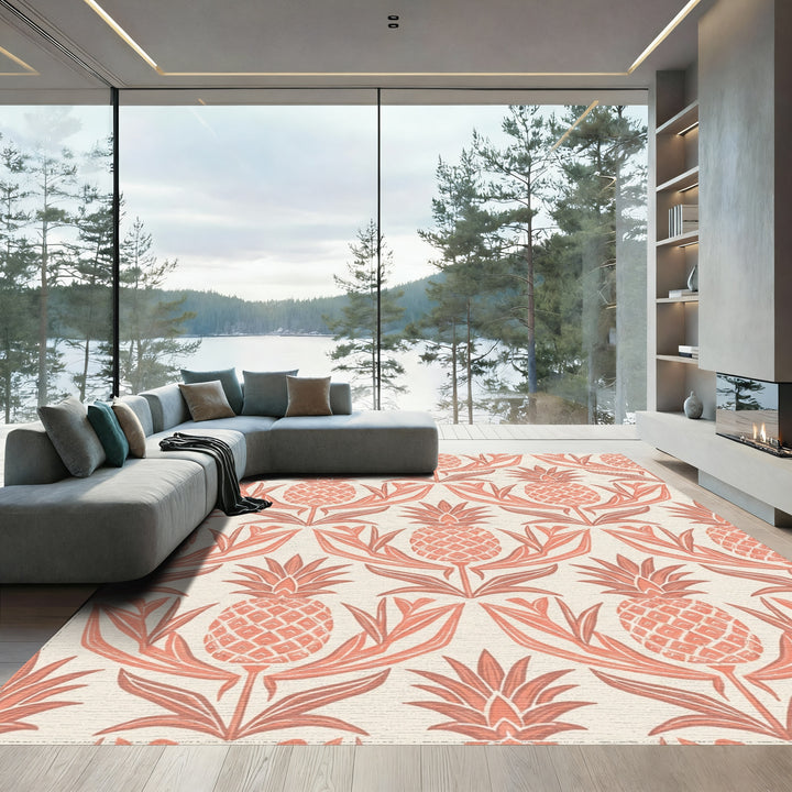 Coral Pineapple Botanical Repeat Rug