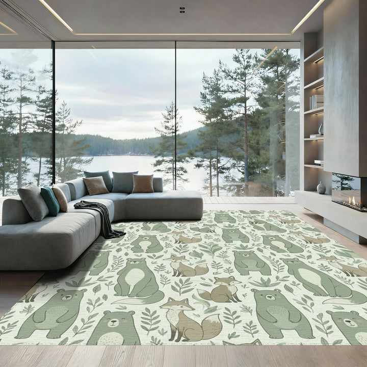 Whimsical Forest Animals Featuring Bears and Foxes Rug