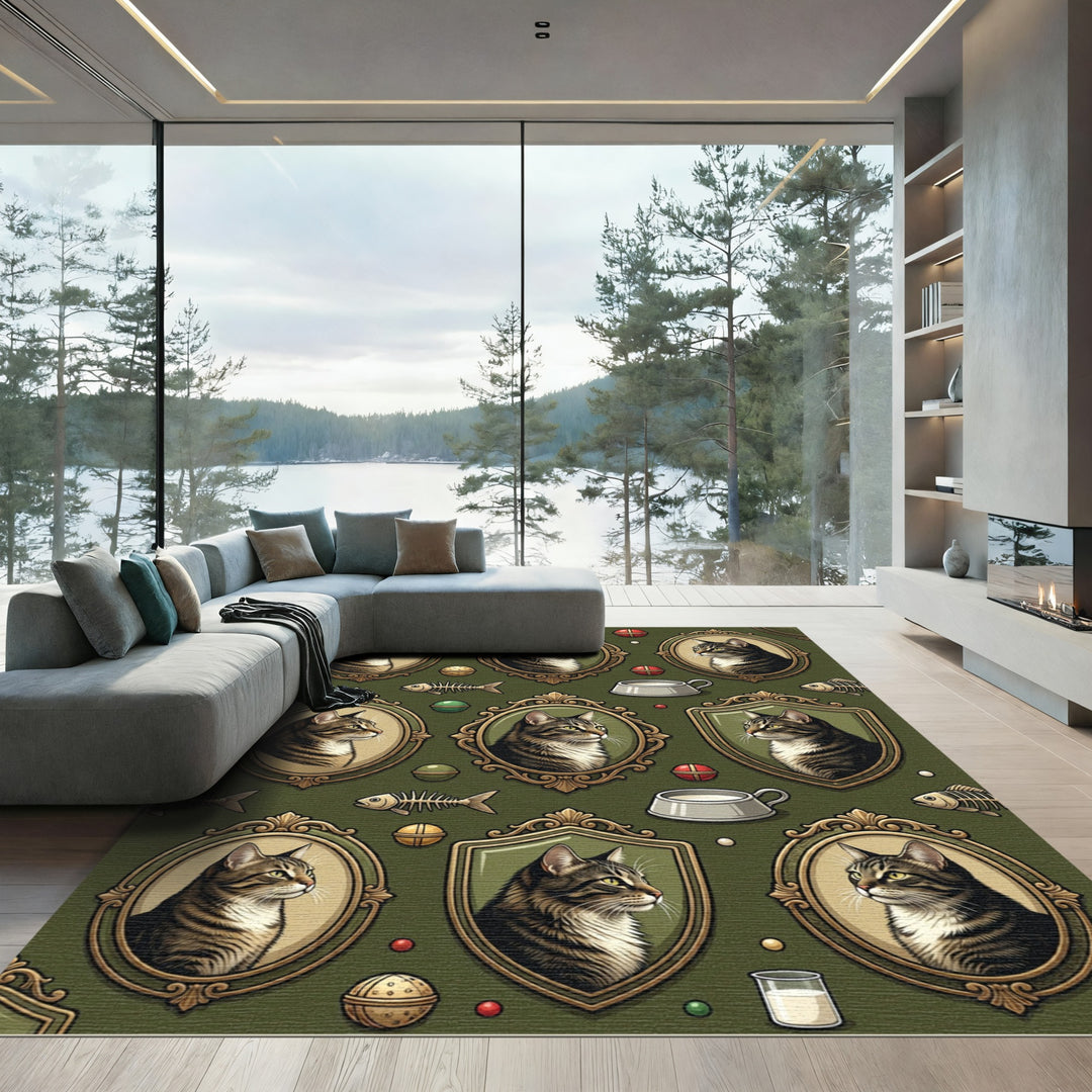 Verdant Tabby Cat Portraits Medallions Rug