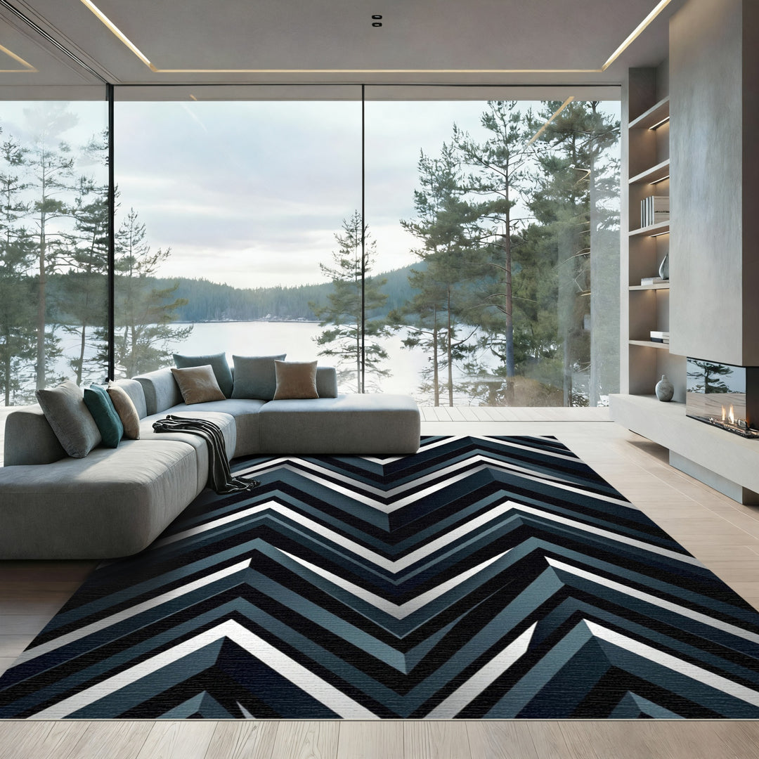 Modern Chevron Geometric Slate Rug