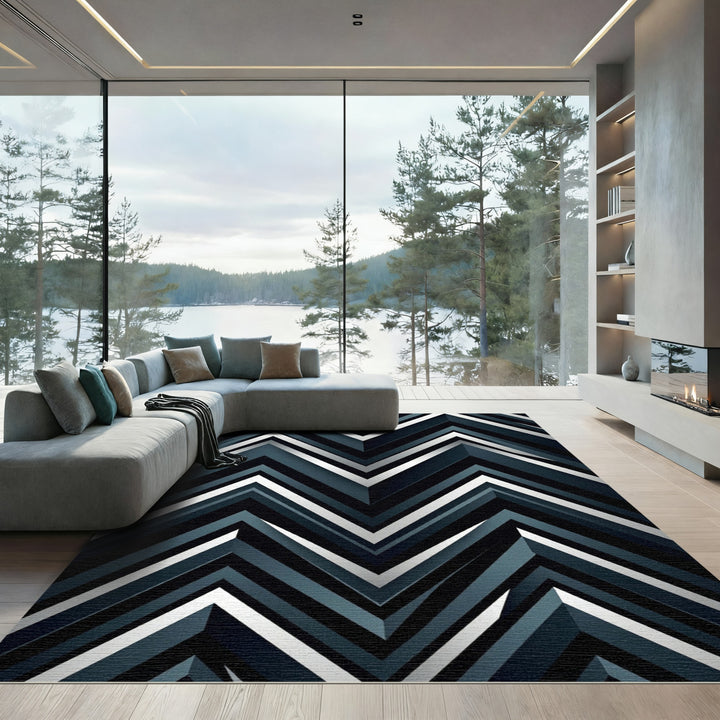 Modern Chevron Geometric Slate Rug