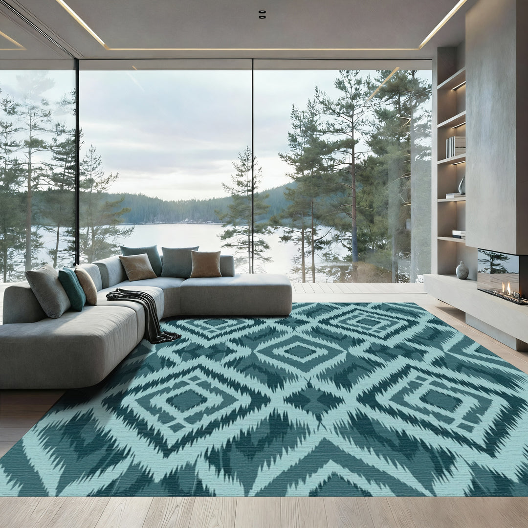Teal Diamond Ikat Rug