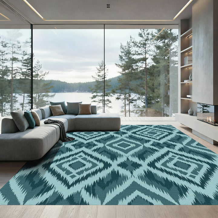 Teal Diamond Ikat Rug