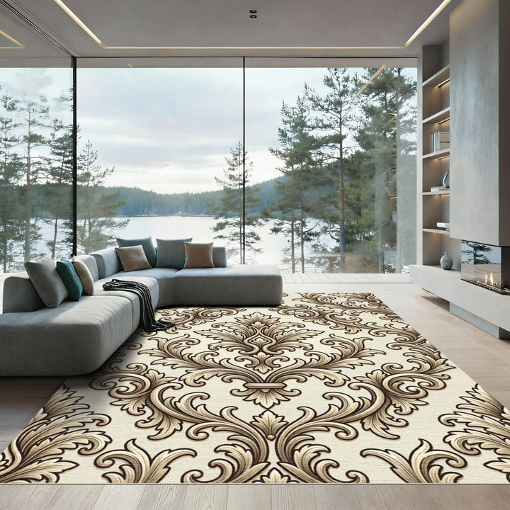 Rich Beige Baroque Swirl Rug
