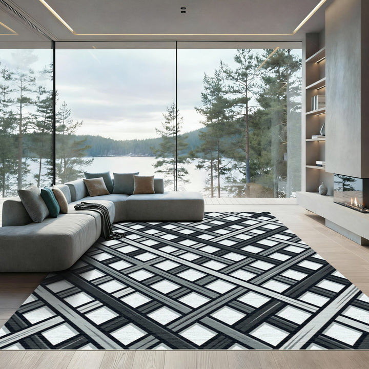Monochrome Intersecting Grid Rug