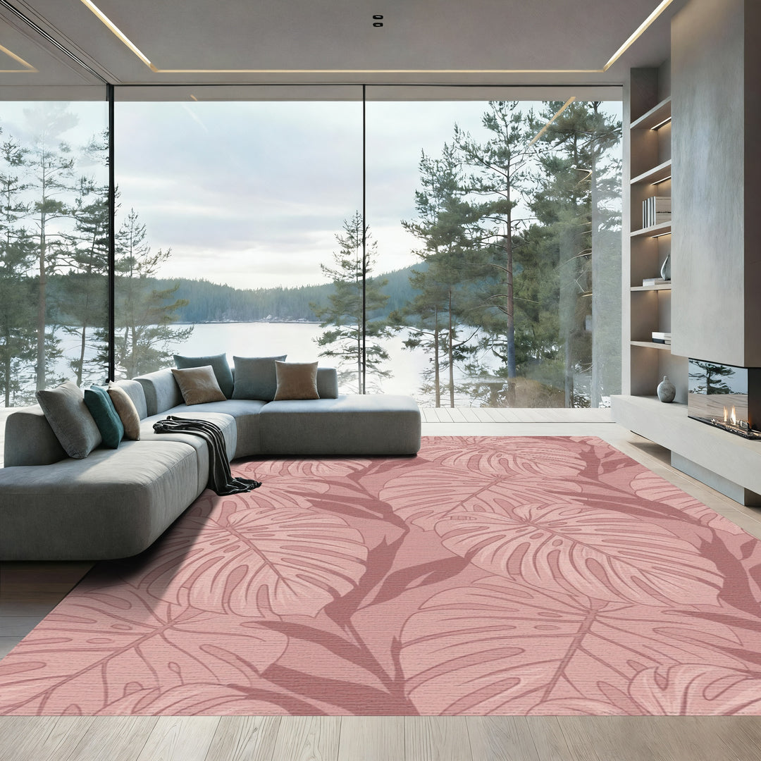 Dusty Rose Monstera Leaf Botanical Rug
