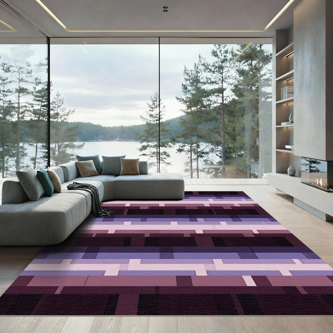 Modern Purple Layered Geometric Rug