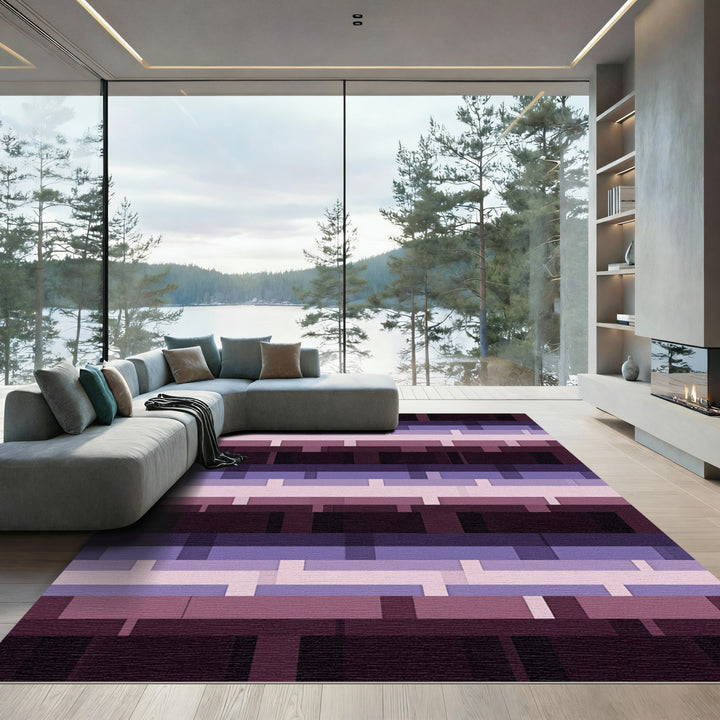 Modern Purple Layered Geometric Rug