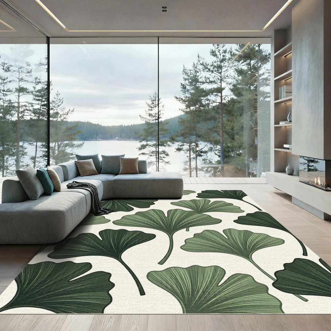 Deep Green Ginkgo Leaf Spread Rug